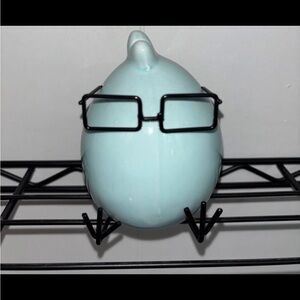 Cute Blue Bird Egg Figurine with Glasses